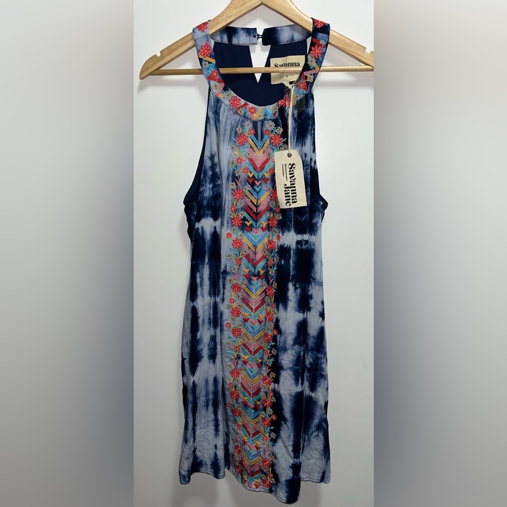 NWT Savanna Jane Tie Dye Colorful Embroidered Dress Women’s Size Large